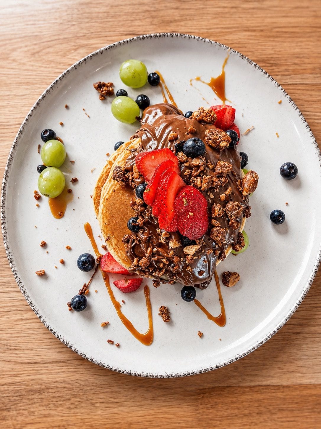Pancakes – Mit Beerenmarmelade, karamellisierten Mandeln und Vanille-Mascarpone-Creme. Brunch by Sole, Berlin-Schöneberg.